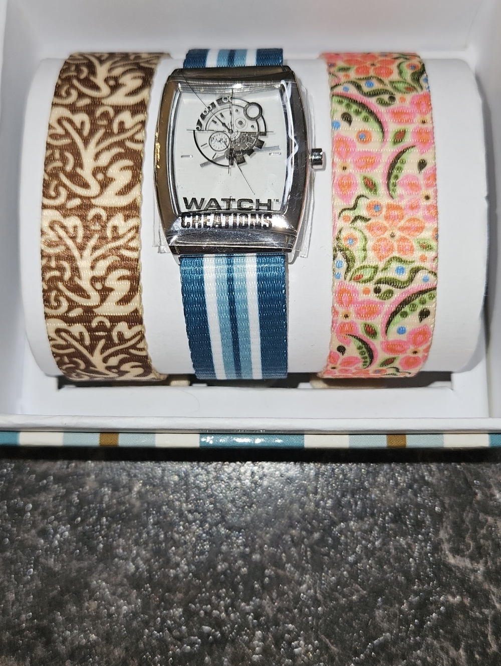PartyLite Teal and White Stripe Women's Watch with Silver-Tone Case - Picture 3 of 3
